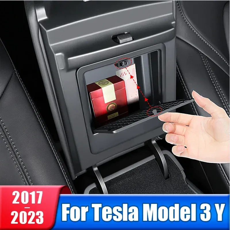 New Car Center Console Armrest Case Button Hidden Keys Card Storage Box For Tesla Model 3 Y 2019 2020 2021 2022 2023 Accessories