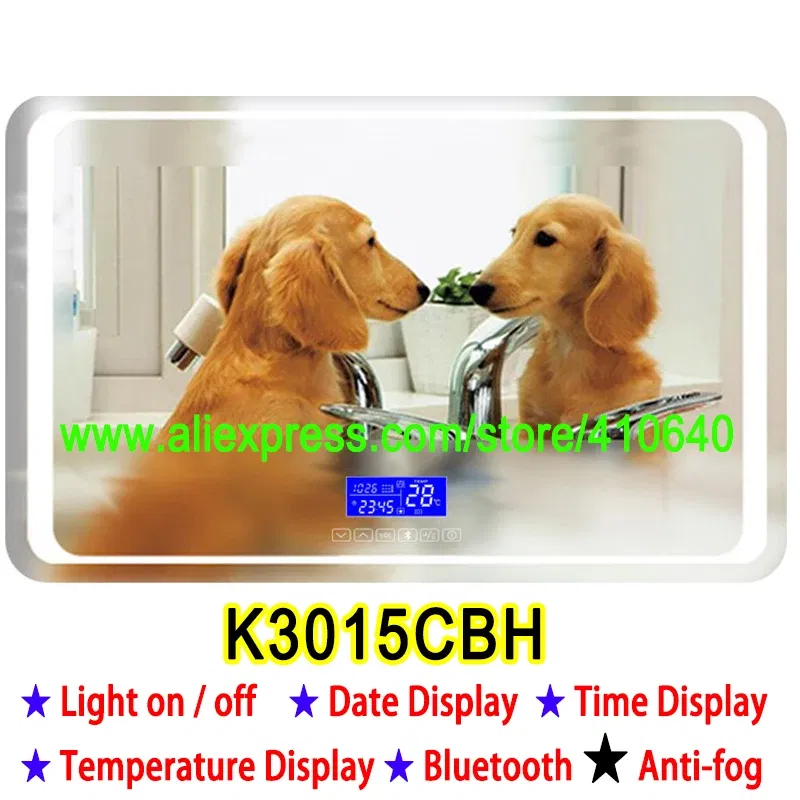 Trumsense K3015CBH Mirror Clock Temperature Date Display with Anti-Fog Touch Six Button Mirror Bluetooth-compatiable Touch Panel
