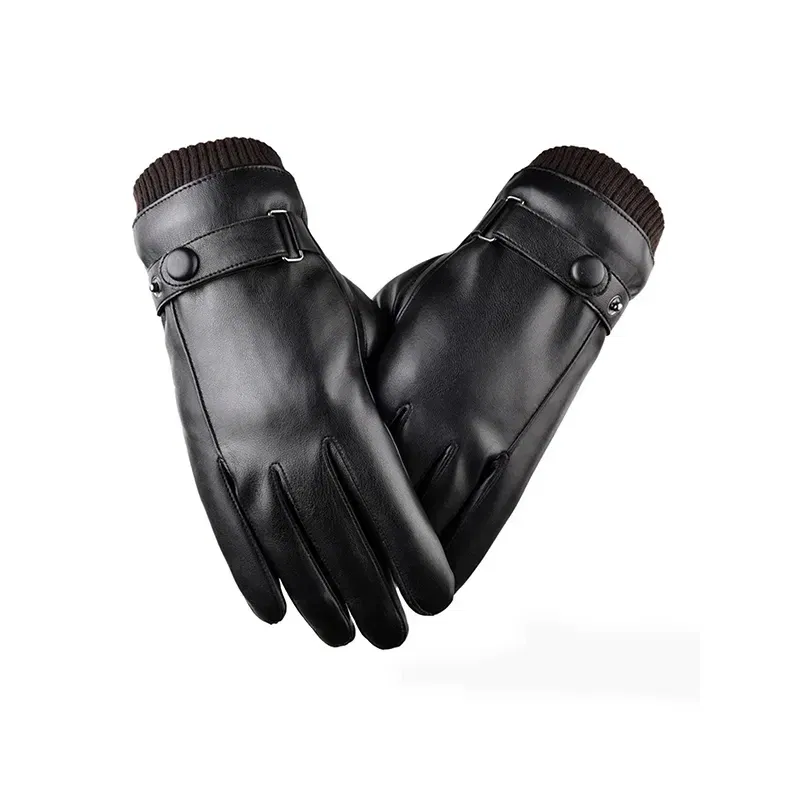 Color: black - Winter Fashion Black PU Leather Gloves Male Thin Style Driving Leather Men Gloves Non-Slip Full Fingers Palm Touchscreen