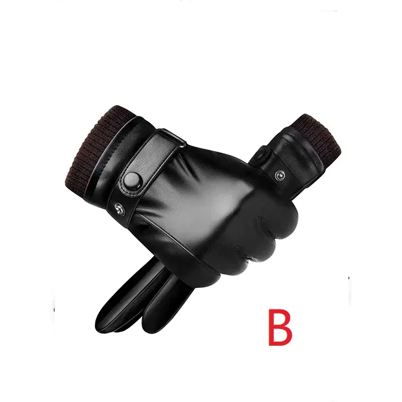 Color: black - Winter Fashion Black PU Leather Gloves Male Thin Style Driving Leather Men Gloves Non-Slip Full Fingers Palm Touchscreen