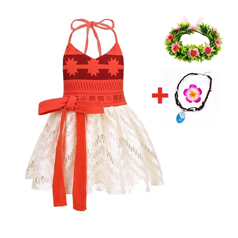 Color: Beige, Kid Size: 5 - Disney New Moana Dress Costumes Kids Girl Cosplay Toddler Movie Ocean Adventure Infant Frock Halloween Party With Chick Clothes