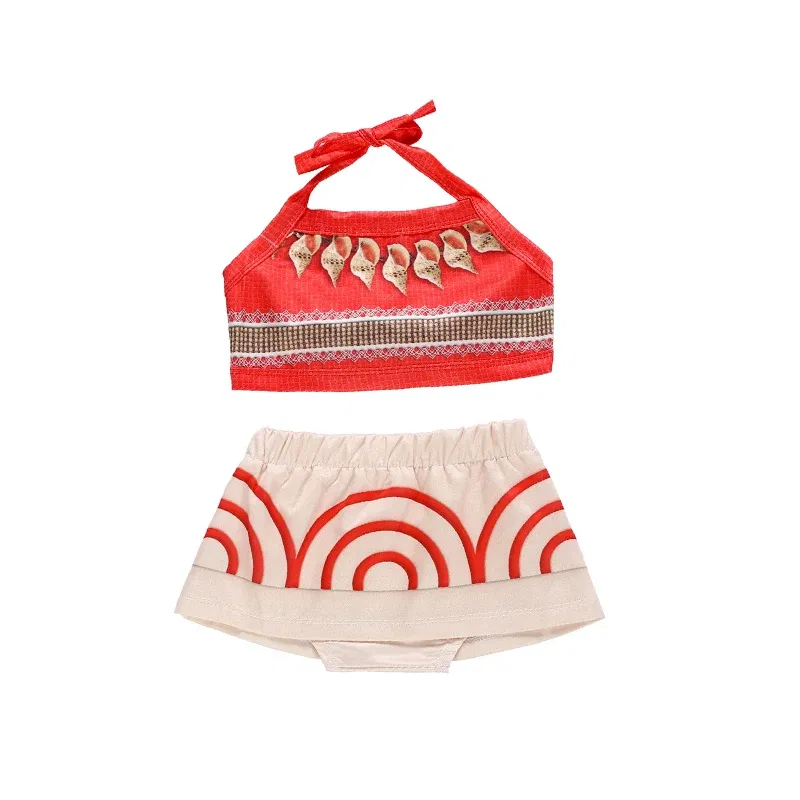 Color: Beige, Kid Size: 5 - Disney New Moana Dress Costumes Kids Girl Cosplay Toddler Movie Ocean Adventure Infant Frock Halloween Party With Chick Clothes
