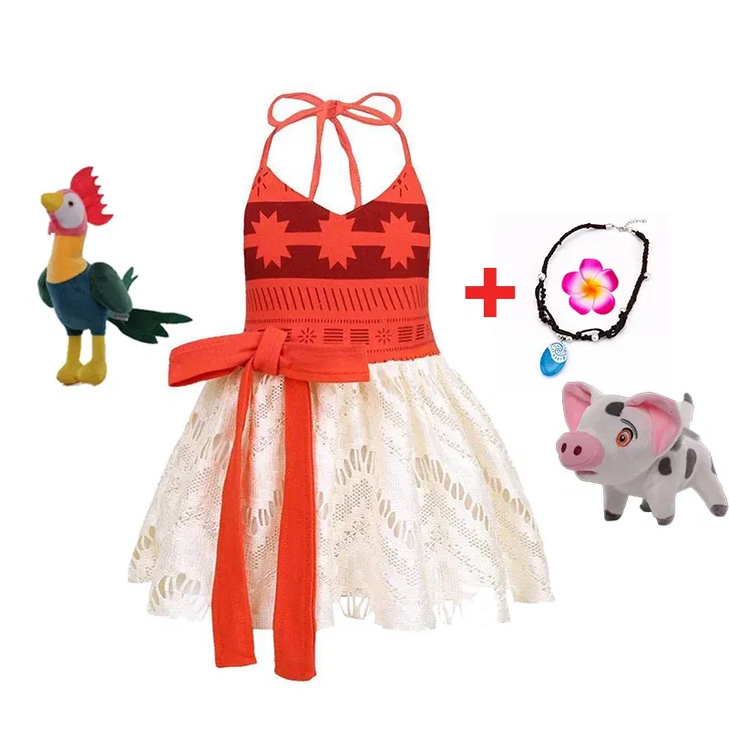 Color: Beige, Kid Size: 5 - Disney New Moana Dress Costumes Kids Girl Cosplay Toddler Movie Ocean Adventure Infant Frock Halloween Party With Chick Clothes