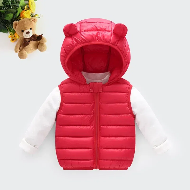 Color: black, Kid Size: 3T - Baby Boys Girl Warm Down Vest Toddler Cotton Waistcoat Children Autumn and Winter Clothes Kids Hooded Jackets 1-6 Years Old