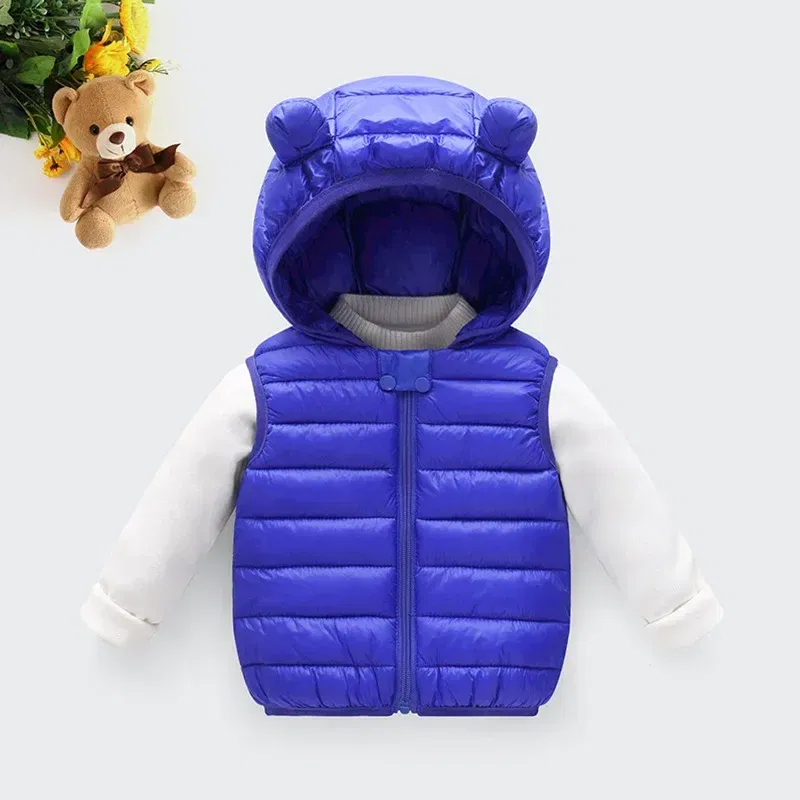 Color: black, Kid Size: 3T - Baby Boys Girl Warm Down Vest Toddler Cotton Waistcoat Children Autumn and Winter Clothes Kids Hooded Jackets 1-6 Years Old
