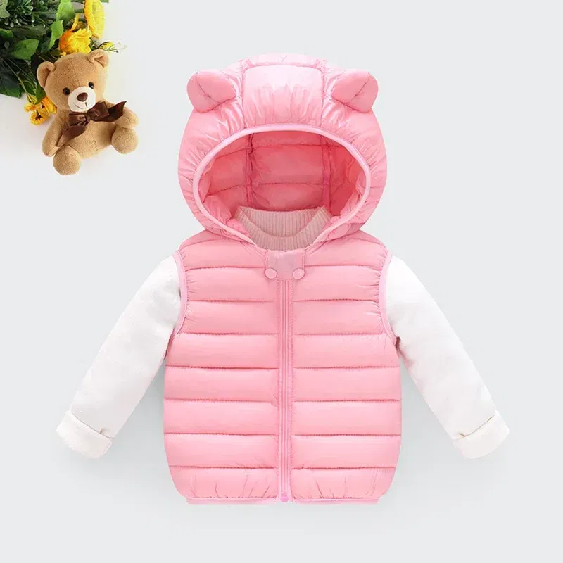 Color: black, Kid Size: 3T - Baby Boys Girl Warm Down Vest Toddler Cotton Waistcoat Children Autumn and Winter Clothes Kids Hooded Jackets 1-6 Years Old