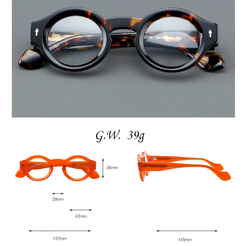 Frame Color: Gold, Eye Prescription: +125 - VCKA Round Acetate Reading Glasses Frame Retro Men Prescription Anti-blue discolor Women Custom Optics Retro Eyewear +0.50to +10