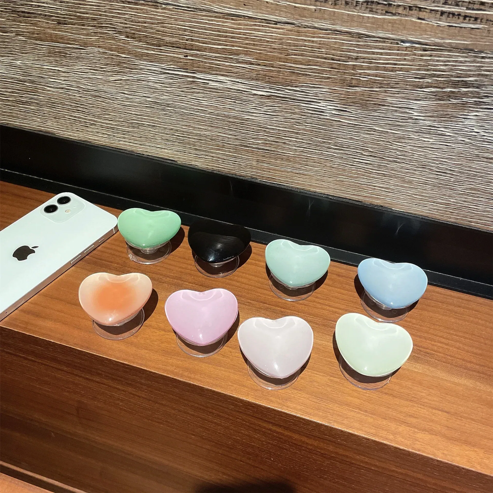 Color: Transparent - Phone Holder Popular Socket Griptok Finger Grip Bracket Stand Love Heart Ins Style Cute Poping Pink White Cellphone Accessory