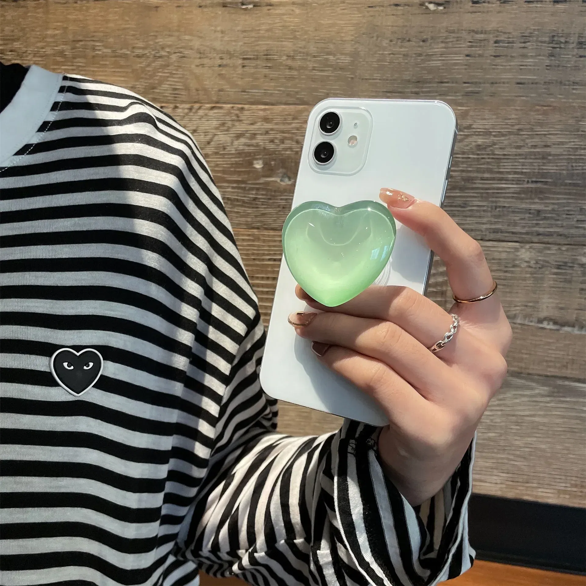 Color: Transparent - Phone Holder Popular Socket Griptok Finger Grip Bracket Stand Love Heart Ins Style Cute Poping Pink White Cellphone Accessory