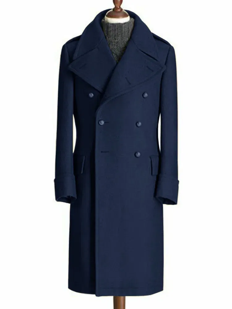 Color: Navy Blue, Size: L - Windbreak Men's Jacket Wool Long Coat Lapel Double Breasted Men's Trench Coats Windbreakers Jackets Man Winter 2023 Martens Male