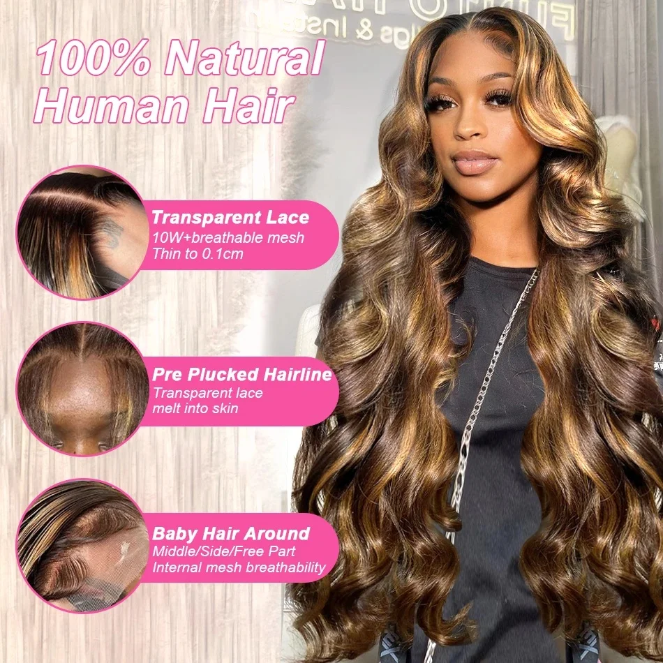 Stretched Length: 30inches, Hair Color: #16, Density: 200%, Ships From: CHINA - Highlight Wig Human Hair P4/27 Body Wave Wigs Highlight 13x6 Hd Lace Frontal Wig Human Hair 13x4 Hd Lace Front Human Hair Wigs