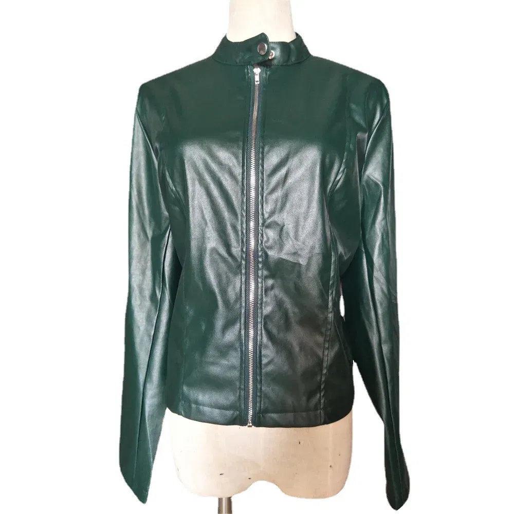 Color: army green, Size: L - Womens Spring Full Long Sleeve Jacket Coat Autumn Leather Blazer Winter Zipper Outwear Suit Cardigan Female Jackets