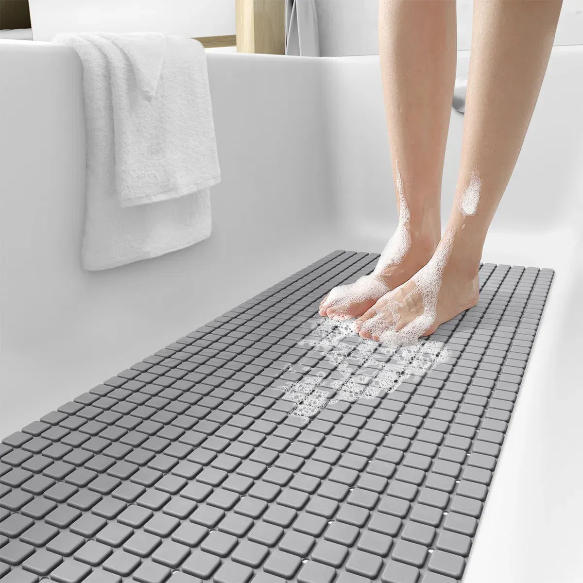 Color: Black, Ships From: CHINA, Specification: 400MMx800MM - DEXI PVC Anti-skid Bath Mats Rectangle Soft Shower Bathroom Massage Mat Suction Cup Non-slip Bathtub Carpet