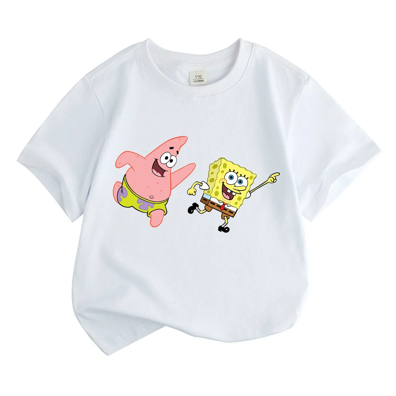 Color: Gold, Kid Size: 5T - Mr. Krabs Squidward Sandy Spongebob T-shirt 100%Cotton Children Round Neck Short-sleeved Boys Girls Fashion Kids Clothes