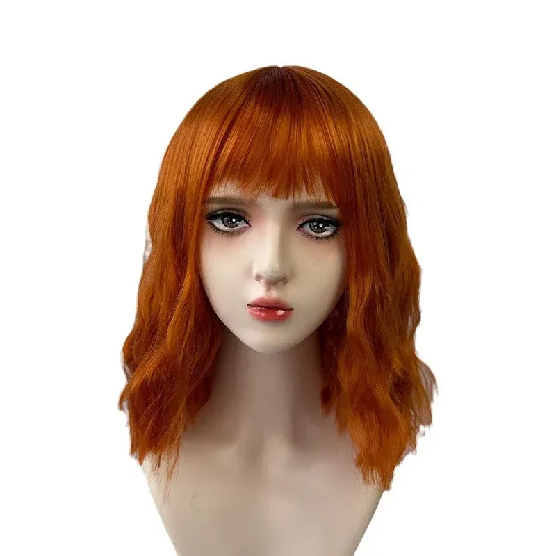 Color: #1B - Fashionable orange synthetic wig with Liu seawater ripple daily wear cosplay party high temperature silk wig full head cover