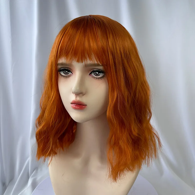 Color: #1B - Fashionable orange synthetic wig with Liu seawater ripple daily wear cosplay party high temperature silk wig full head cover
