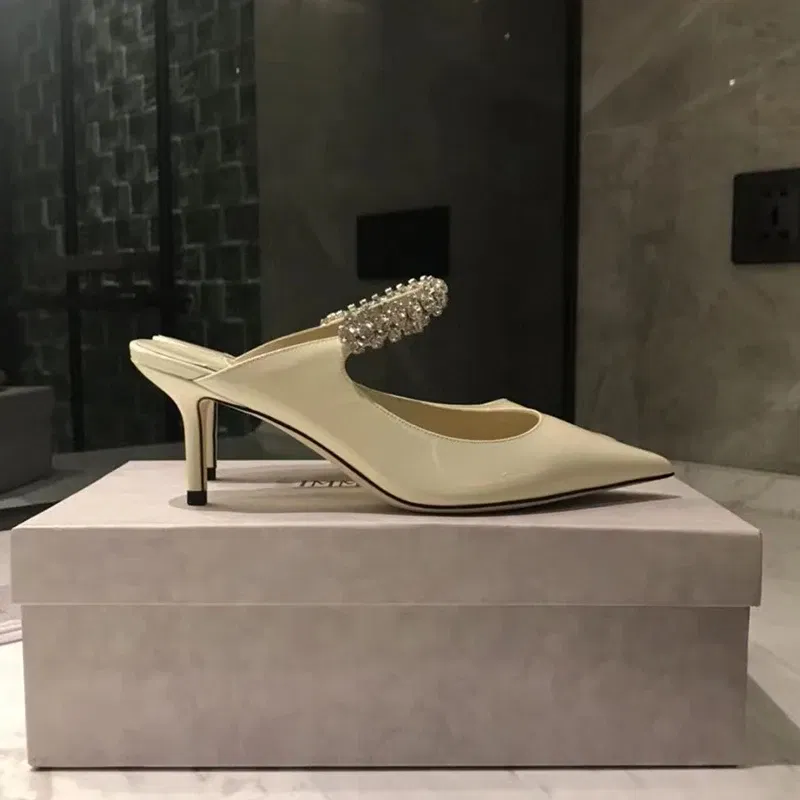 Color: Silver, Shoe Size: 42, Ships From: CHINA - Elegant Leather Mules Pointed Toe Stylish Rhinestone Embellished High Heel Sandals Sophisticated Party Evening Shoes Footwear