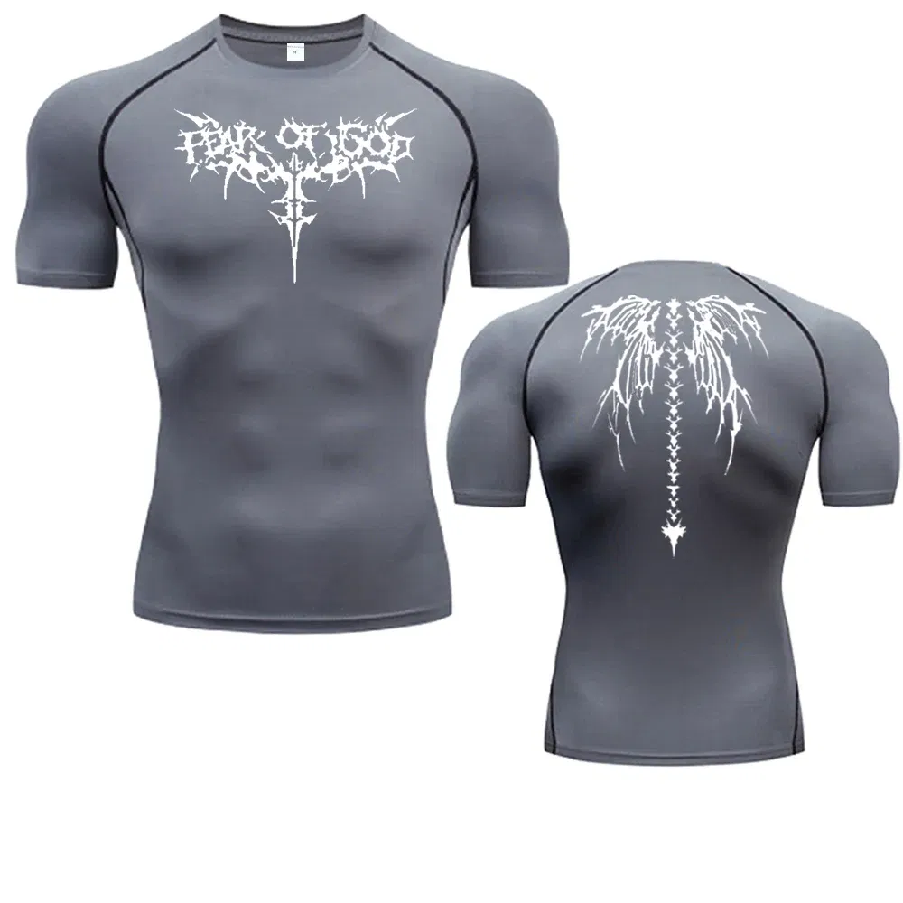 Color: WHITE, Size: L - Men's Compression Shirt Anime Print Gym Sport Quick Dry Gym TShirts Fitness Athletic Undershirts Elasticity Tops Tee Summer Male
