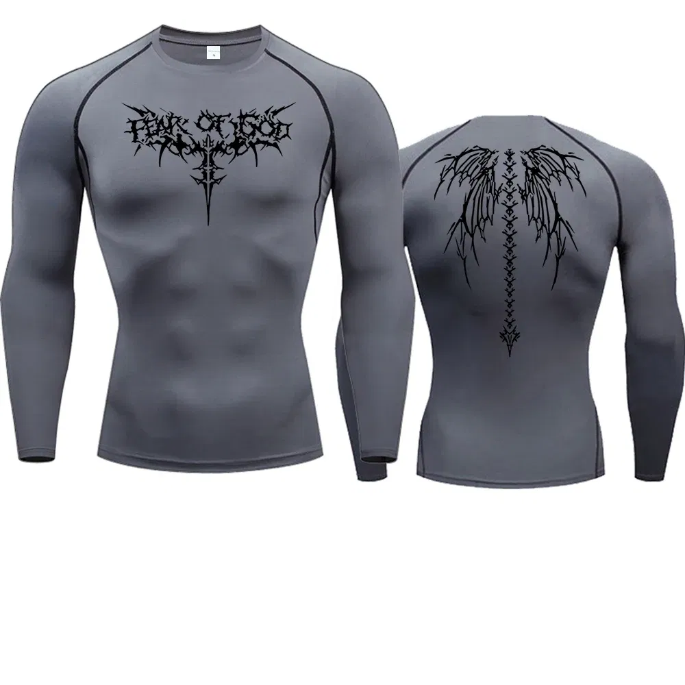 Color: WHITE, Size: L - Men's Compression Shirt Anime Print Gym Sport Quick Dry Gym TShirts Fitness Athletic Undershirts Elasticity Tops Tee Summer Male