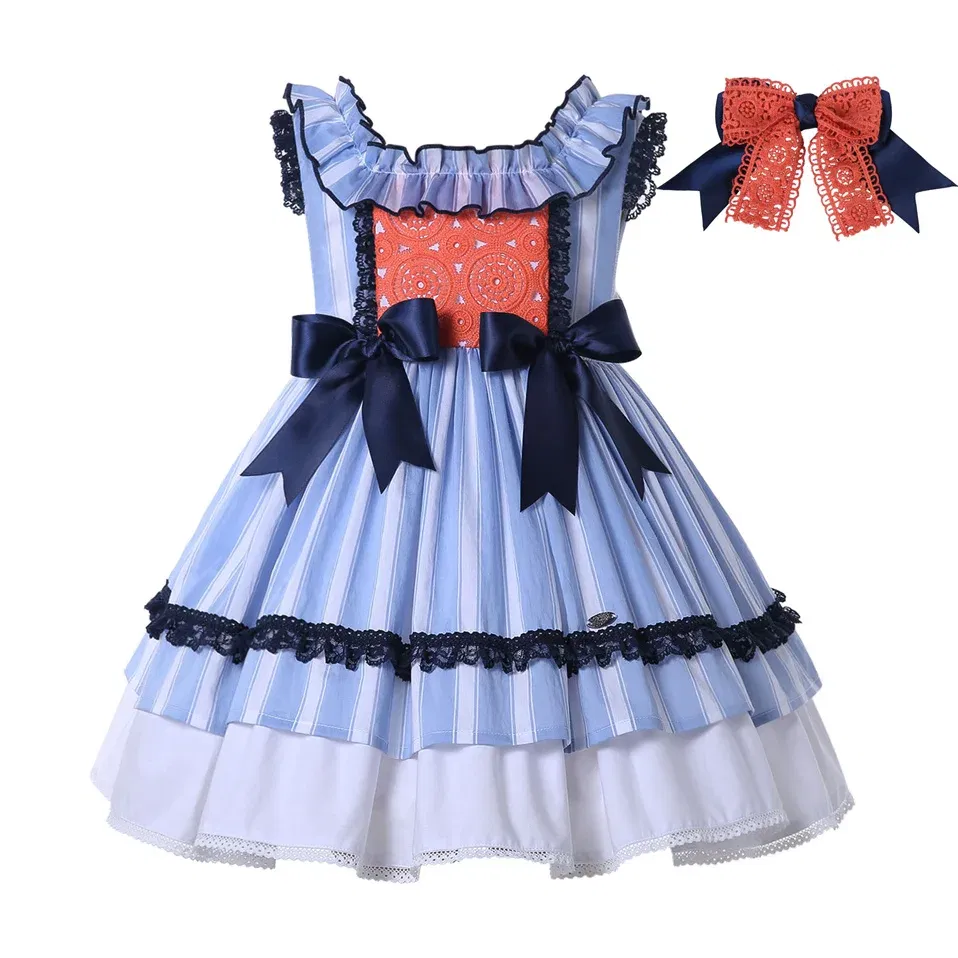 Color: MULTI, Kid Size: 8 - Pettigirl Summer Children Blue Stripe Baby Girls Princess Dresses for Evening Wedding Party Kids Birthday Gifts 2345681012 Years