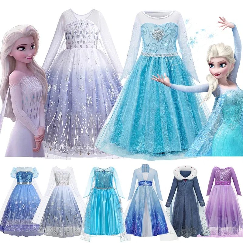 Kid Size: 4T, Color: green - Disney Frozen Elsa Anna Princess Dresses Girls Mesh Sequin Dress Kids Cosplay Snow Queen Costumes Carnival Birthday Party Gowns