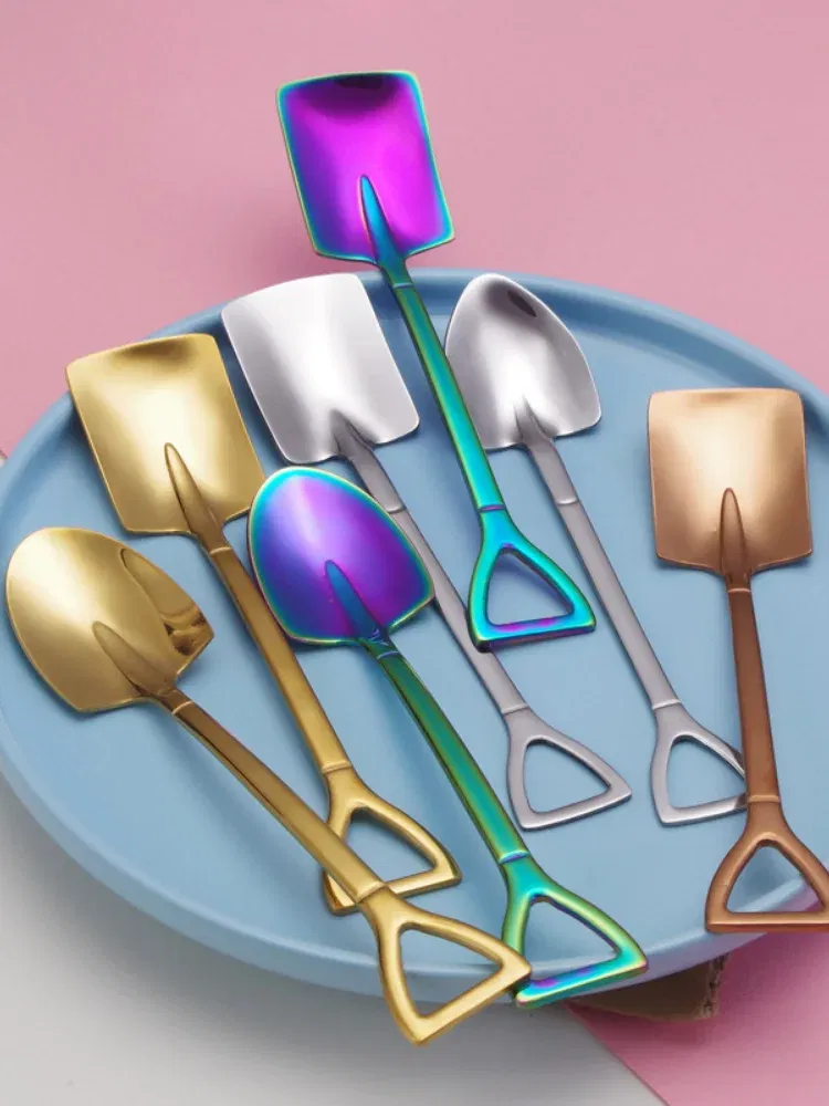 Color: grey, Ships From: CHINA - Stainless Steel Coffee Tea Spoon Creative Retro Shovel Scoop for Dinner Ice Cream Dessert Watermelon Kitchen Tableware Bar Tool