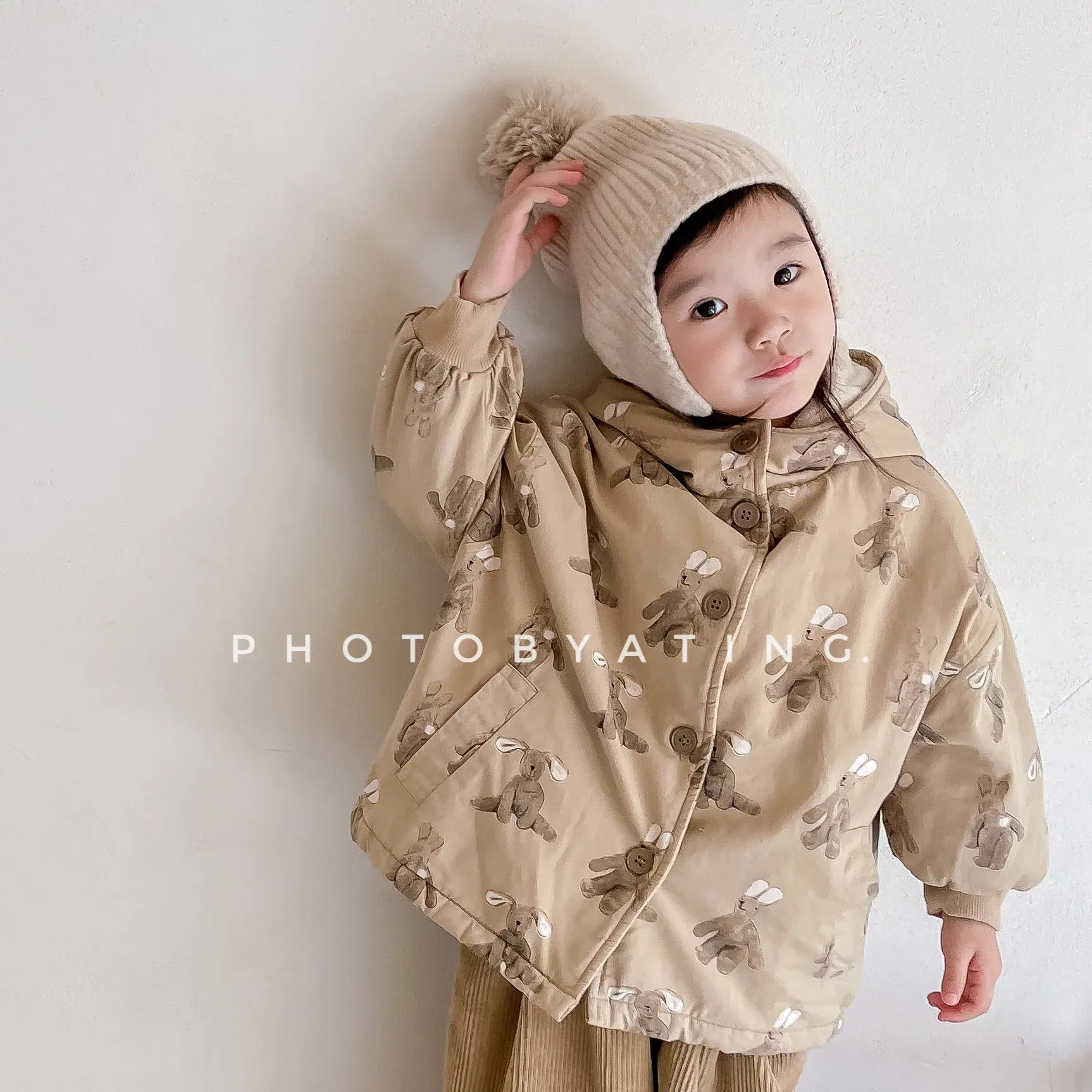 Color: Khaki, Kid Size: 2T - Girls Coat 2025 Autumn and Winter New Children's Clothing Korean Wind Girl Baby Cotton Printed Down Jacket Casual Simple Daily
