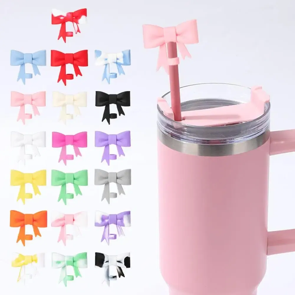 Color: Beige, Ships From: CN - Bow Straw Cap Covers Toppers Silicone Accessories For Stanley Cups 30&40 Oz Tumbler And With 1pc Protective Boot ?»?
