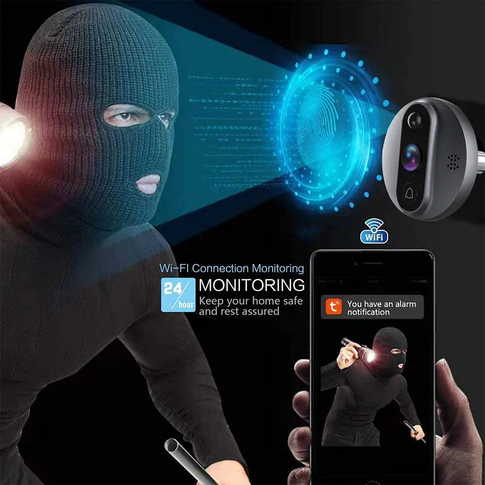 Color: black, Ships From: CHINA - New! 3MP Tuya Smart Life APP Home Battery WiFi Video Digital Door Peephole Viewer PIR IR Door Bell Magic Eye FHD Camera Alexa
