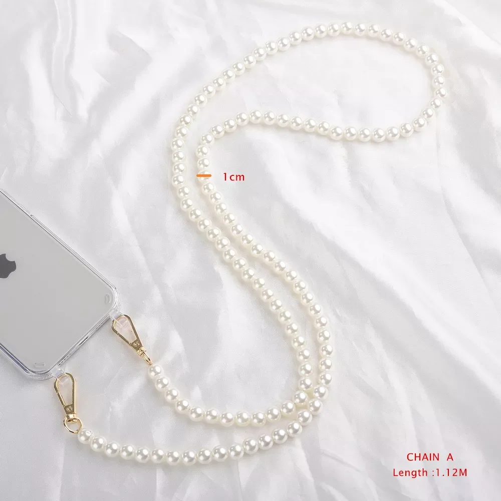 Color: Claret, Bundle: Case & Strap, Material: Aluminum - DIY Luxury Pearl Chain Crossbody Strap Shockproof Acrylic Lanyard Phone Case for iPhone 14 13 12 PRO 15 Pro Max X XS 12 MINI