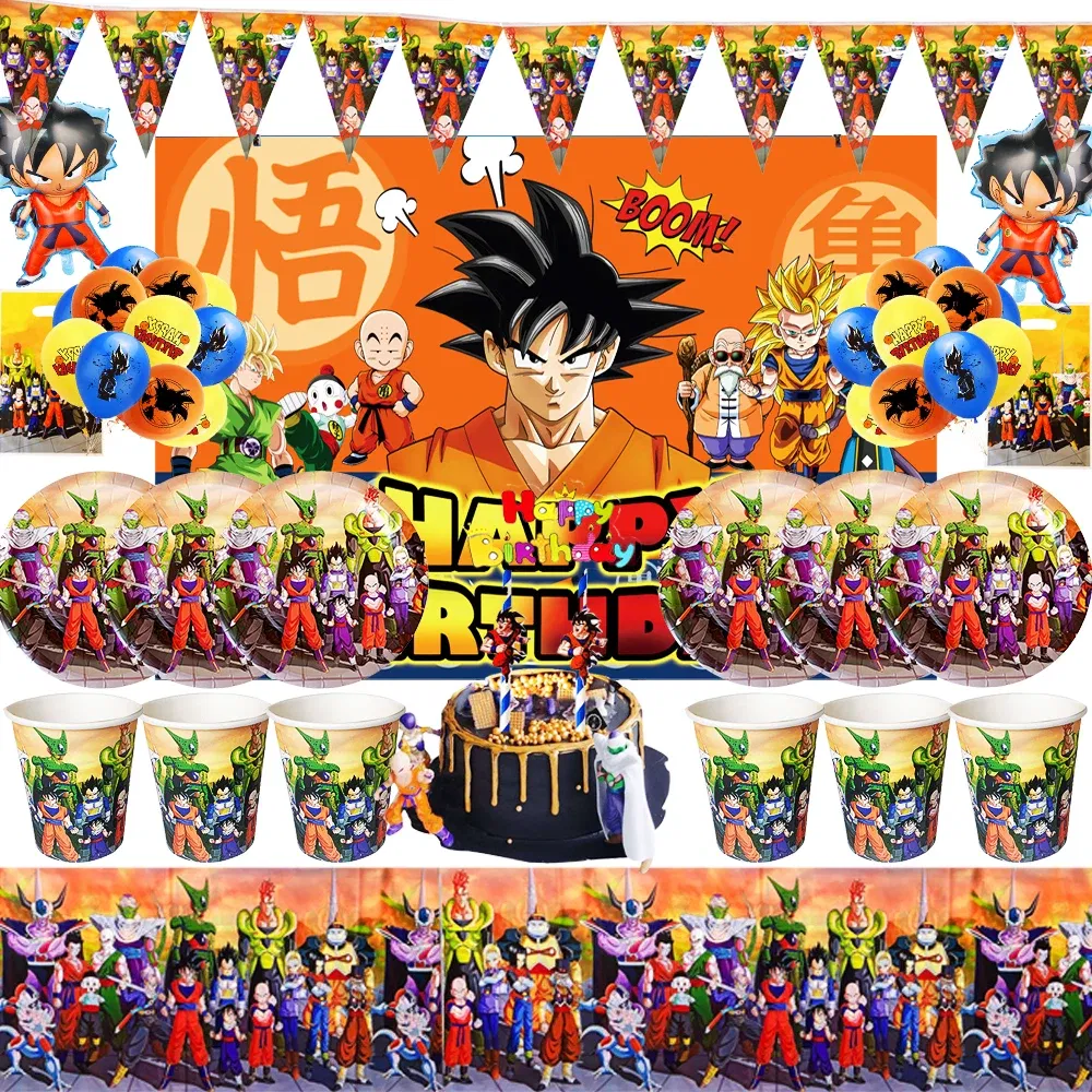 Color: Burgundy, Ships From: CHINA - Goku Dragon Ball Z Kids Birthday Party Gift Decoration Boy Tableware Party Supplies Plate Cup Tablecloth Foil Balloon CakeTopper