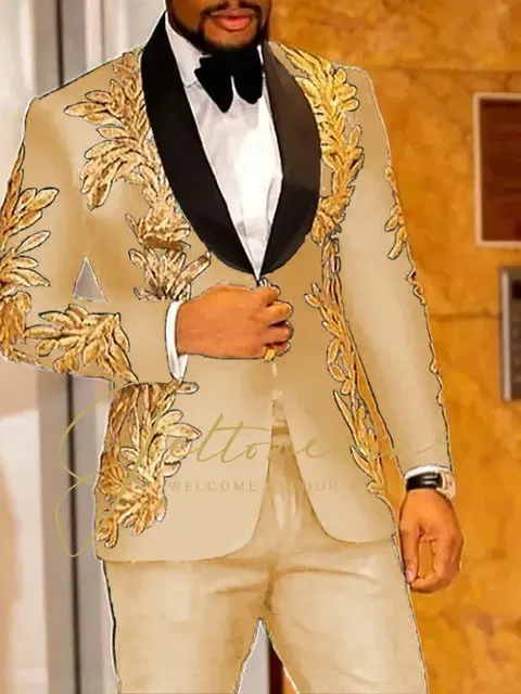 Color: MULTI, Size: XXL - Luxury Groom Wedding Tuxedos Gold Sequins Appliques Black Men Suits Slim Fit Costume Homme Marriage Prom Suits