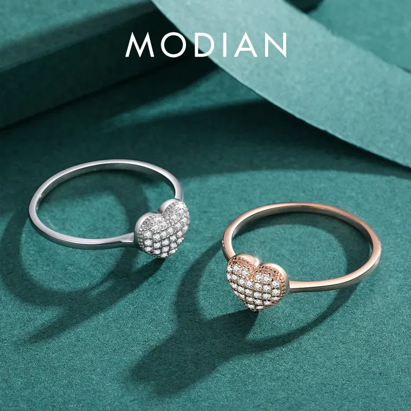 Gem Color: Yellow, Ring Size: 5 - MODIAN 925 Sterling Silver Delicate Romantic Love Heart Finger Ring Zirconia For Women Fine Jewelry Valentine Day Gift