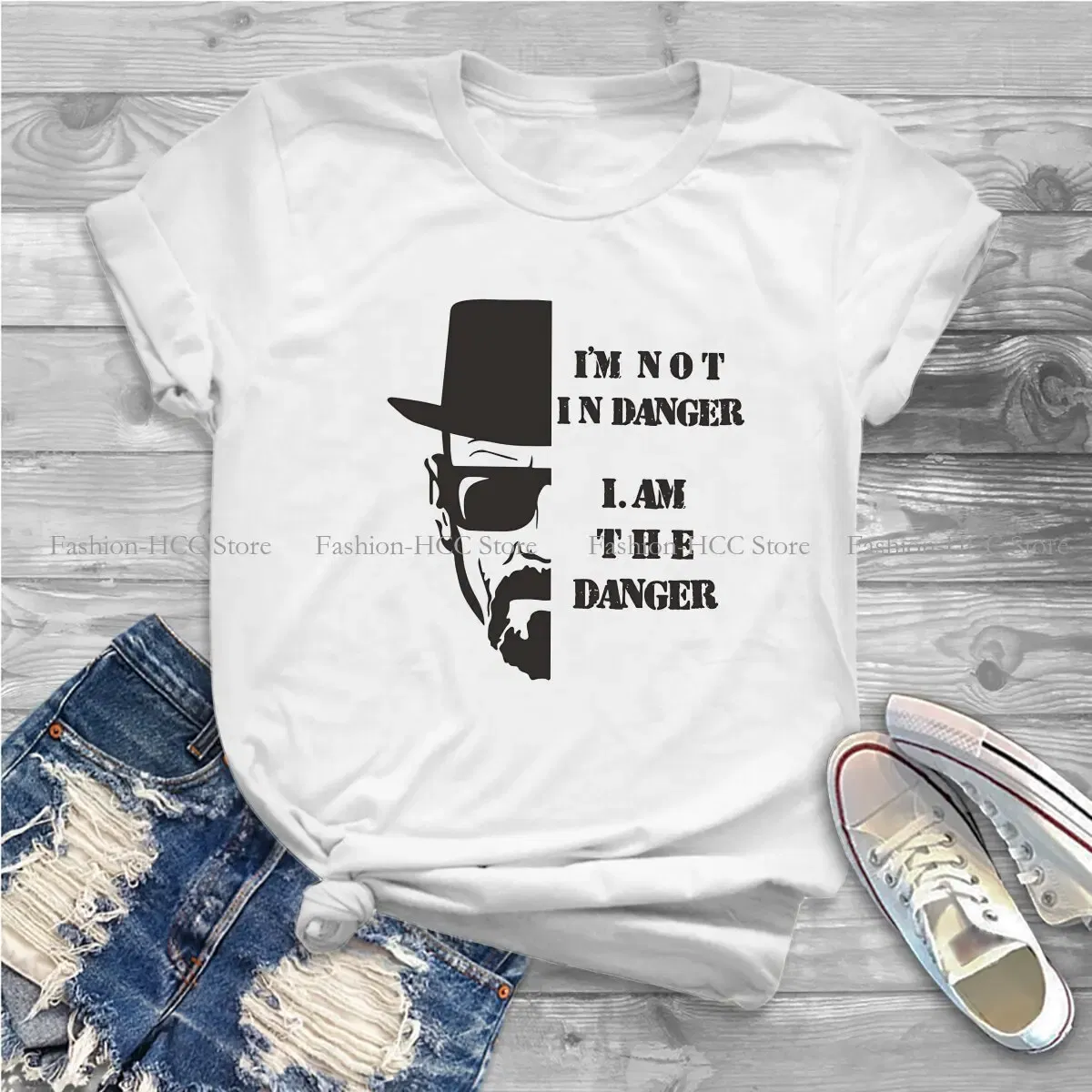 Color: WHITE, Size: XXL - I Am Not In Danger I Am The Danger Hip Hop TShirt Breaking Bad Style Tops Comfortable T Shirt Female Tee