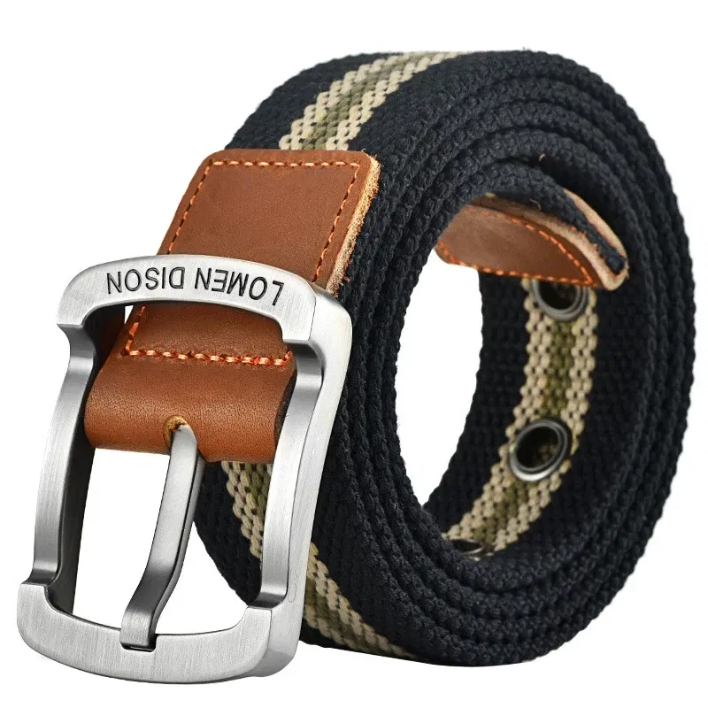 Color: army green, Belt Length: 120cm - Tactical Canvas Men's Belt Fashion Casual All-match Jeans Accessories Girdle Outdoor Sports Hunting Nylon Pin Buckle Waistband