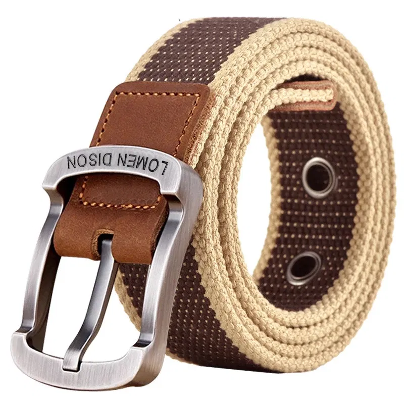 Color: army green, Belt Length: 120cm - Tactical Canvas Men's Belt Fashion Casual All-match Jeans Accessories Girdle Outdoor Sports Hunting Nylon Pin Buckle Waistband