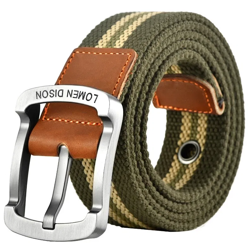 Color: army green, Belt Length: 120cm - Tactical Canvas Men's Belt Fashion Casual All-match Jeans Accessories Girdle Outdoor Sports Hunting Nylon Pin Buckle Waistband