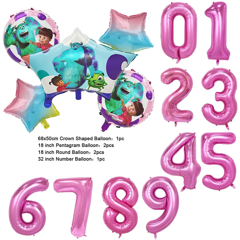 Color: multi, Capacity: 750ml - Monsters University Monsters, Inc. James P. Sullivan Theme Birthday Party Decoration Crown Shaped Balloon Set Baby Shower