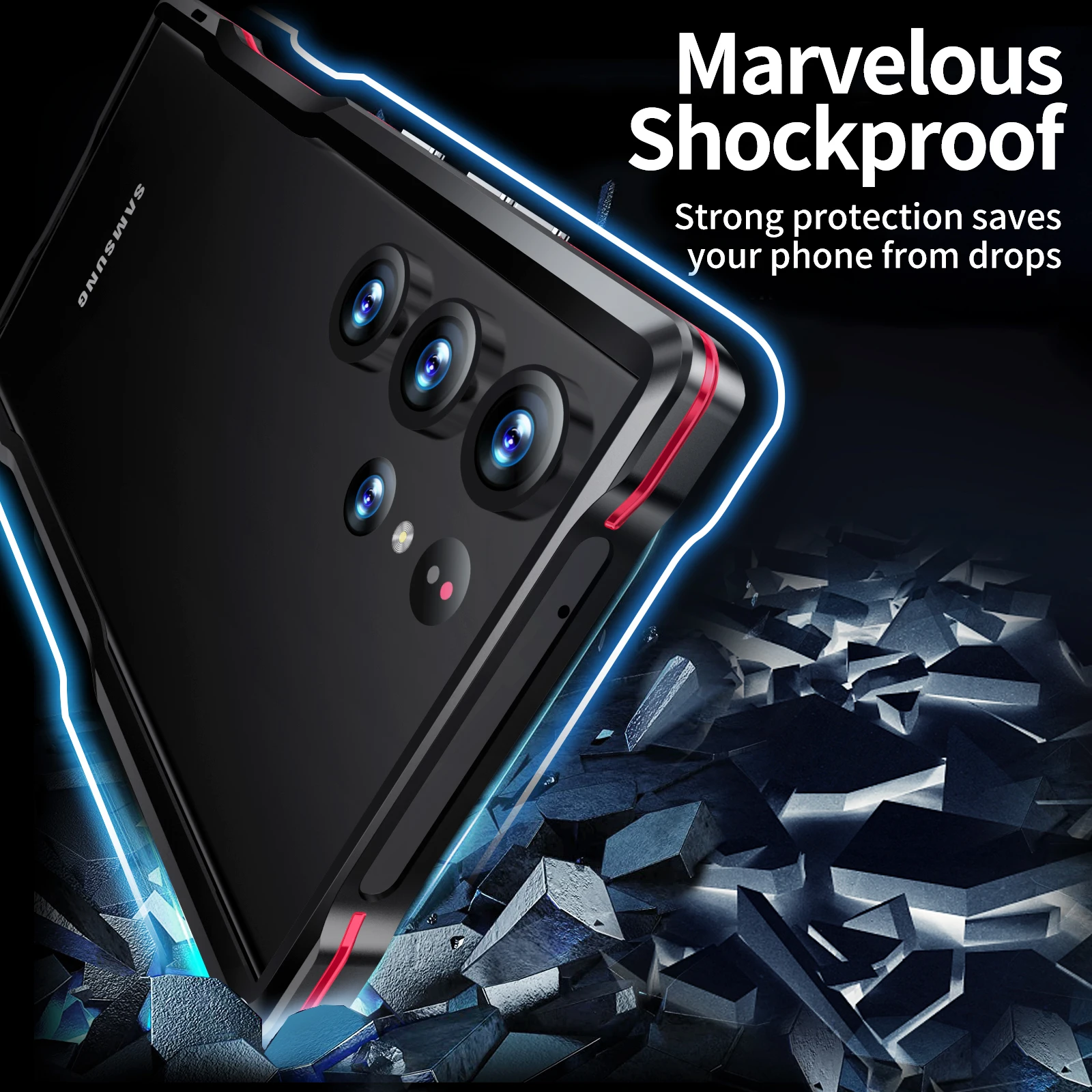 Color: black, Material: ABS - Luxury Aviation Aluminum Alloy Bumper Phone Case For Samsung Galaxy S25 S24 S23 S22 Ultra S25Edge Metal Frame Shockproof Cover