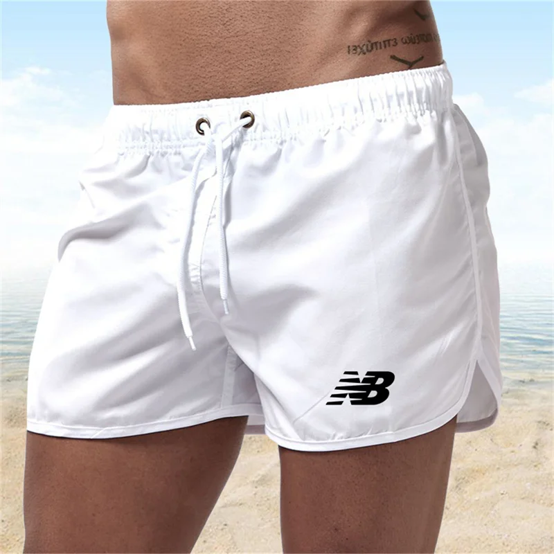 Color: Khaki, Size: L - Letter B Summer men's luxury beach pants clothing quick dry gym jogging sexy shorts vacation casual swimming trunks