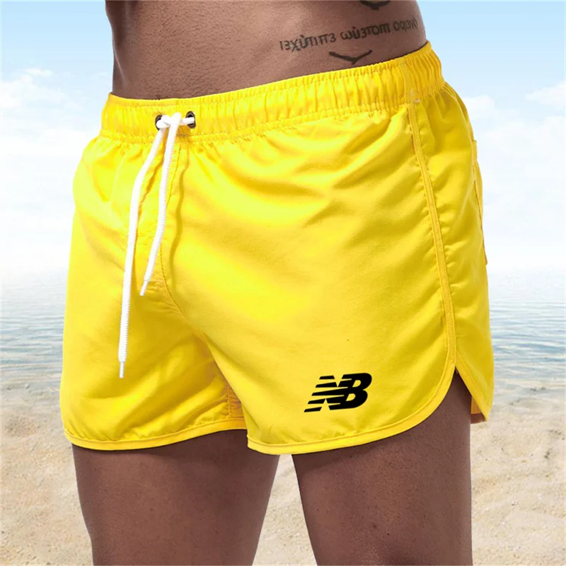 Color: Khaki, Size: L - Letter B Summer men's luxury beach pants clothing quick dry gym jogging sexy shorts vacation casual swimming trunks