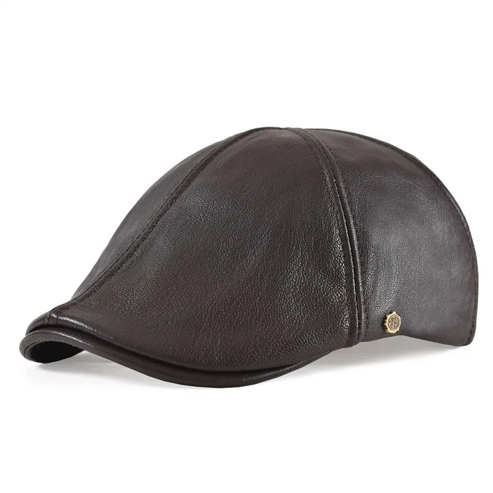 Color: WHITE, Hat Size: 7 - VOBOOM Genuine Leather Flat Cap Men Fall Winter Cabbies Newsboy Hat Coffee Brown Ivy Caps Soft Smooth Textured Hats