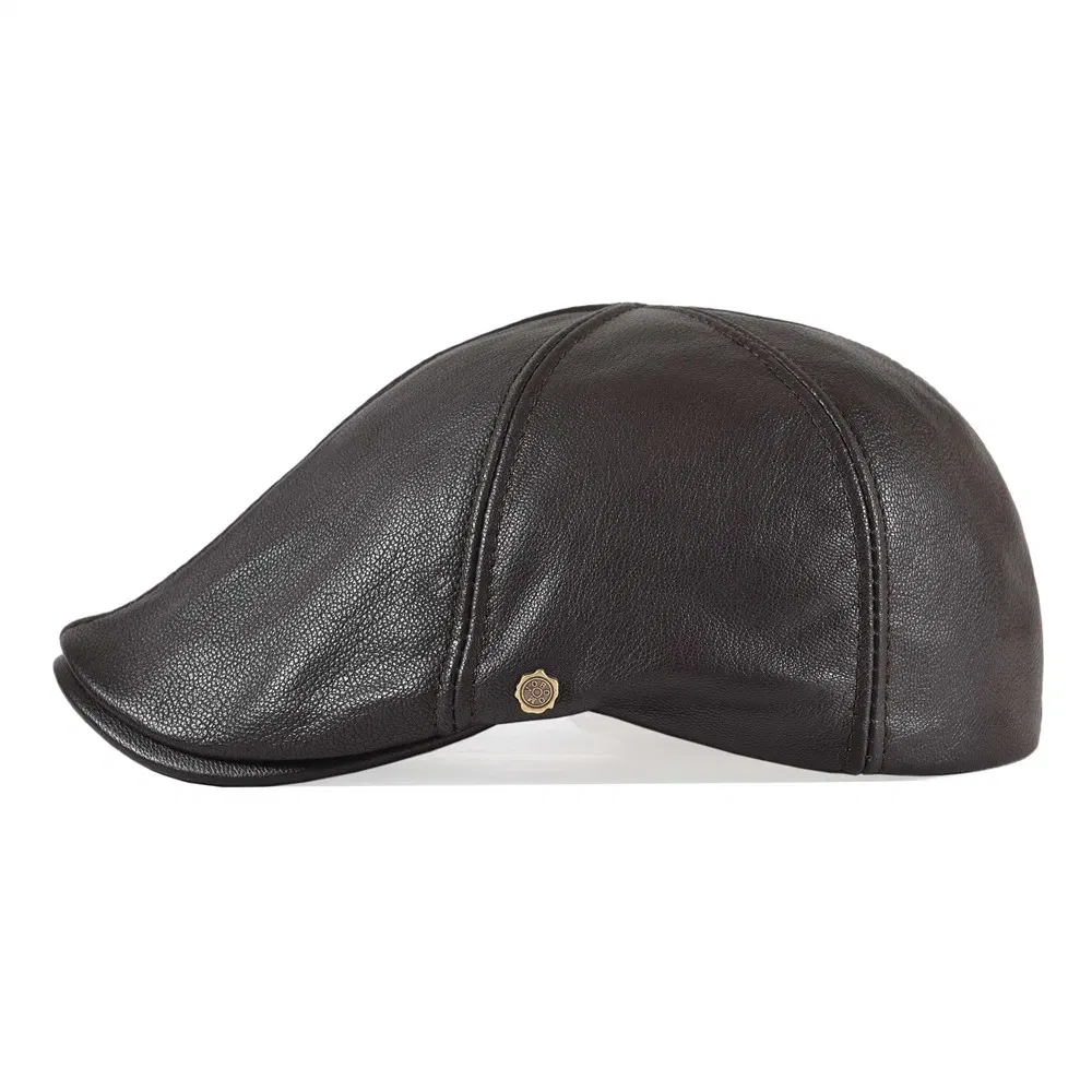 Color: WHITE, Hat Size: 7 - VOBOOM Genuine Leather Flat Cap Men Fall Winter Cabbies Newsboy Hat Coffee Brown Ivy Caps Soft Smooth Textured Hats
