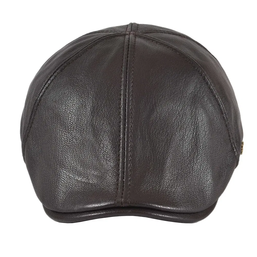 Color: WHITE, Hat Size: 7 - VOBOOM Genuine Leather Flat Cap Men Fall Winter Cabbies Newsboy Hat Coffee Brown Ivy Caps Soft Smooth Textured Hats