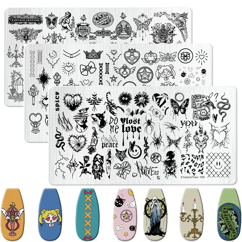 Color: Beige - Cartoon Animal Nail Art Templates Stamping Plate Palace style Design Flower Glass Temperature Lace Stamp Templates Plates Image