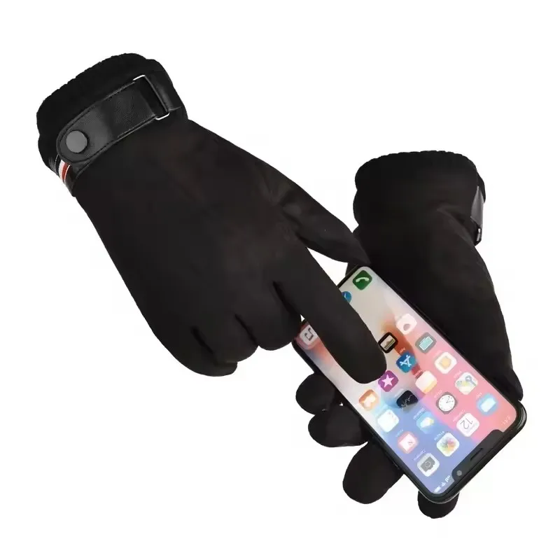 Color: black - Men's Winter rп?µр?‡?°?‚ки Suede Warm Split Military Finger Gloves Outdoor Riding Ski Fishing Male Touch-Screen Mittens