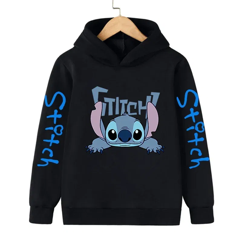 Color: green, Size: 12cm - New in Cool Stitch Hoodie Children Cartoon Clothes Kid Girl Boy Lilo and Stitch Sweatshirt Manga Hoody Baby Casual Top