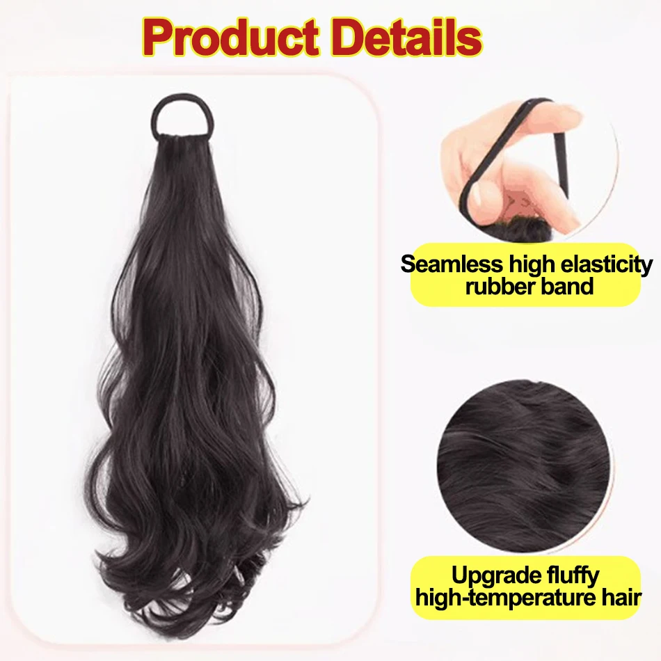 Color: #144, Stretched Length: 20inches - Synthetic Ponytails Hair Extension With Rubber Band Long Curly Wavy Layered Ponytail For Women Daily Use Heat Resistant Hair Wig
