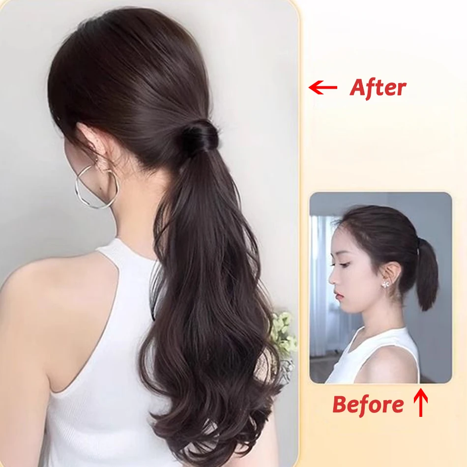 Color: #144, Stretched Length: 20inches - Synthetic Ponytails Hair Extension With Rubber Band Long Curly Wavy Layered Ponytail For Women Daily Use Heat Resistant Hair Wig