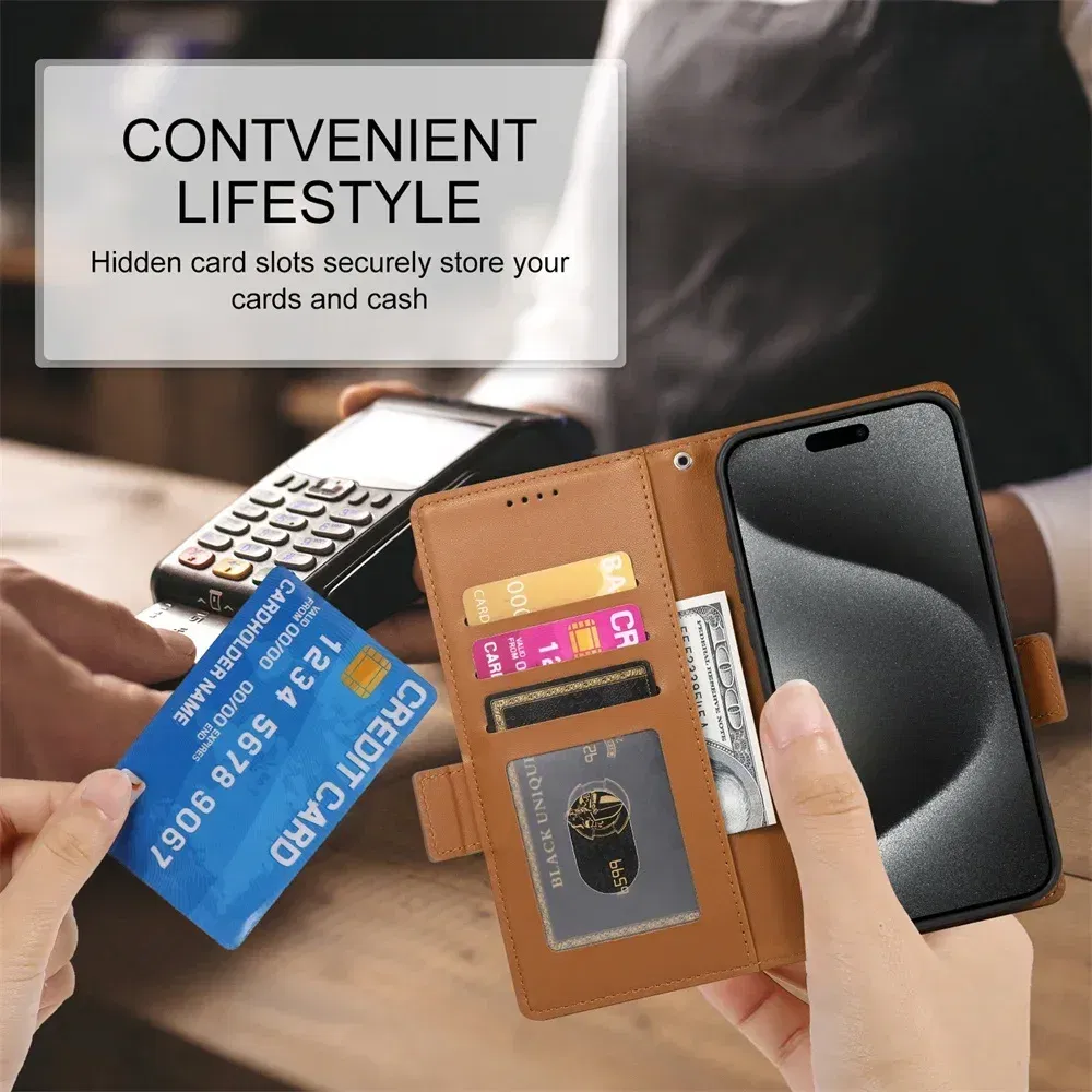 Color: Beige, Material: Nylon - PU Leather Flip Phone Case For iPhone 16 15 Pro Max 16E 14 13 1211 XS Max XR X 8 7 Plus SE KickStand Cards Solt Wallet Cover
